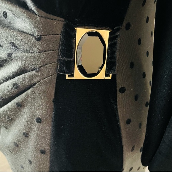 Tahari 6P Black Midi Dress Woman Dots 3/4 Sleeve Rhinestone Evening Party Velvet - Picture 3 of 14